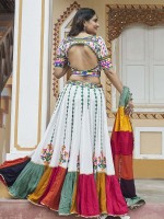 White Viscose Rayon Readymade Navratri Lehenga Choli